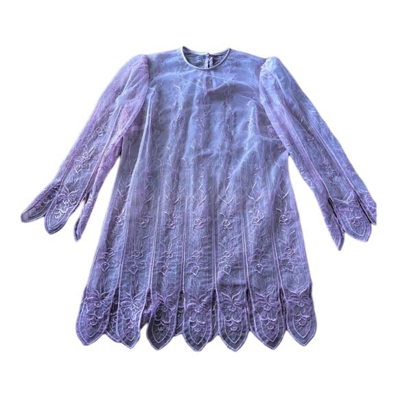 Vintage Samax New York pink lace & sheer tiered dress size medium - Picture 10 of 12